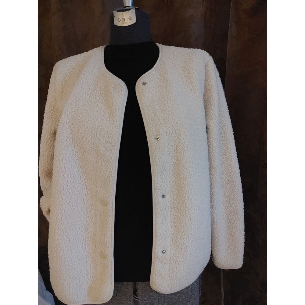 Old Navy Jacket‎ Womens XS  Fleece Lined Sherpa Teddy Snap Pockets Beige Coat